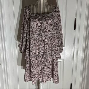 Who What Wear Black Leaf Patterned layer dress large pink D207